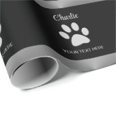 Silver Dog Paw auf schwarzem Hintergrund Geschenkpapier (Rolleneckpunkt)