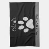 Silver Dog Paw auf schwarzem Hintergrund Geschirrtuch (Vertikal)