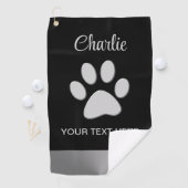 Silver Dog Paw auf schwarzem Hintergrund Golfhandtuch (Insitu)