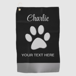 Silver Dog Paw auf schwarzem Hintergrund Golfhandtuch