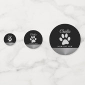 Silver Dog Paw auf schwarzem Hintergrund Konfetti (Vorderseiten)