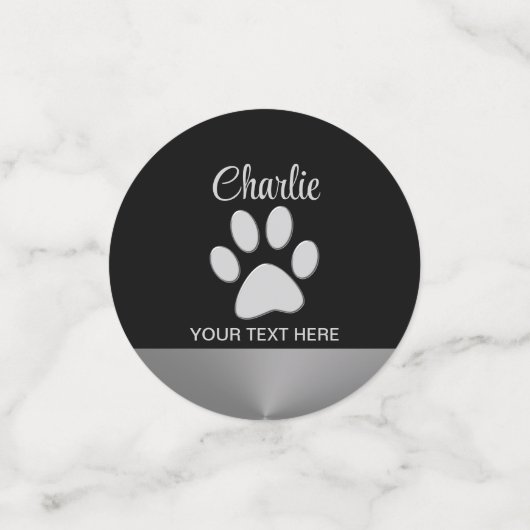 Silver Dog Paw auf schwarzem Hintergrund Konfetti (Klein Vorderseite)