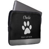 Silver Dog Paw auf schwarzem Hintergrund Laptopschutzhülle (Vorne Rechts)