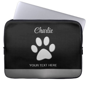 Silver Dog Paw auf schwarzem Hintergrund Laptopschutzhülle