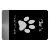 Silver Dog Paw auf schwarzem Hintergrund Magnet (Horizontal)