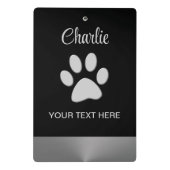 Silver Dog Paw auf schwarzem Hintergrund Mini Klemmbrett (Rückseite)