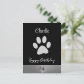 Silver Dog Paw auf schwarzem Hintergrund Postkarte (Stehend Vorderseite)