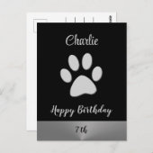 Silver Dog Paw auf schwarzem Hintergrund Postkarte (Vorne/Hinten)