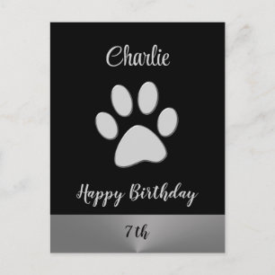 Silver Dog Paw auf schwarzem Hintergrund Postkarte
