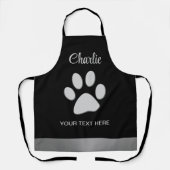 Silver Dog Paw auf schwarzem Hintergrund Schürze (Vorderseite)