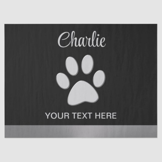 Silver Dog Paw auf schwarzem Hintergrund Seidenpapier (Vorderseite)