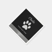 Silver Dog Paw auf schwarzem Hintergrund Serviette (Ecke)