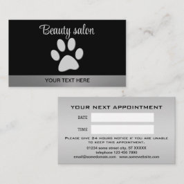 Silver Dog Paw auf schwarzem Hintergrund Terminkarte