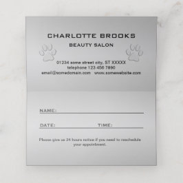 Silver Dog Paw auf schwarzem Hintergrund Terminkarte