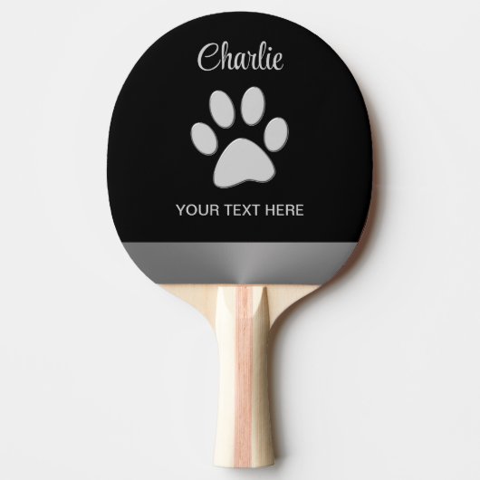 Silver Dog Paw auf schwarzem Hintergrund Tischtennis Schläger (Vorderseite)