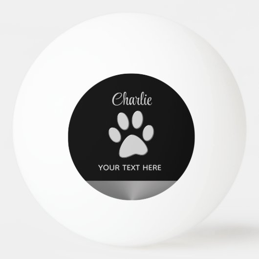 Silver Dog Paw auf schwarzem Hintergrund Tischtennisball (Vorderseite)