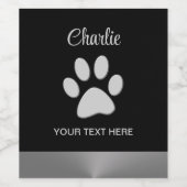 Silver Dog Paw auf schwarzem Hintergrund Weinetikett (Einzelnes Label)