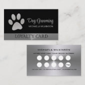 Silver Dog Paw auf schwarzem Pet Grooming Service Treuekarte (Vorne/Hinten)