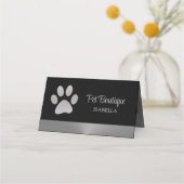 Silver Dog Paw auf schwarzem Pet Grooming Service Treuekarte (Vorderseite)