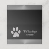 Silver Dog Paw auf schwarzem Pet Grooming Service Treuekarte (Außenseite Aufgefaltet)