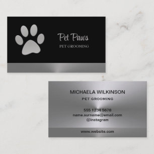 Silver Dog Paw auf schwarzem Pet Grooming Service Visitenkarte