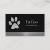 Silver Dog Paw auf schwarzem Pet Grooming Service Visitenkarte (Vorderseite)