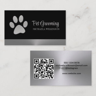 Silver Dog Paw auf schwarzem Pet Grooming Service Visitenkarte