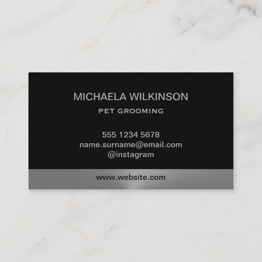 Silver Dog Paw auf schwarzem Pet Grooming Service Visitenkarte (Rückseite)