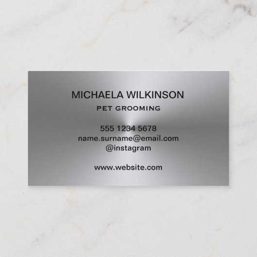 Silver Dog Paw auf schwarzem Pet Grooming Service Visitenkarte (Rückseite)