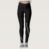 Silver Dog Paw Print auf Schwarz Leggings (Vorderseite)