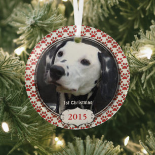 Silver Dog Paws mein erstes Weihnachtsgeschenk Fot Ornament Aus Glas