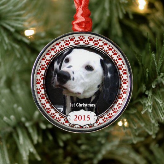 Silver Dog Paws mein erstes Weihnachtsgeschenk Fot Silbernes Ornament (Baum)
