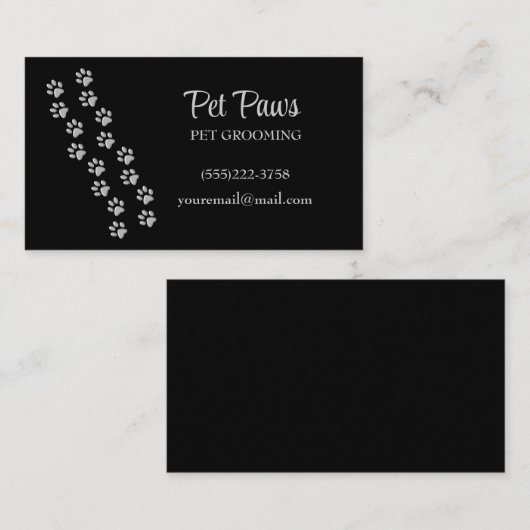 Silver Dog Paws Muster Pet Grooming Service Visitenkarte (Vorne/Hinten)