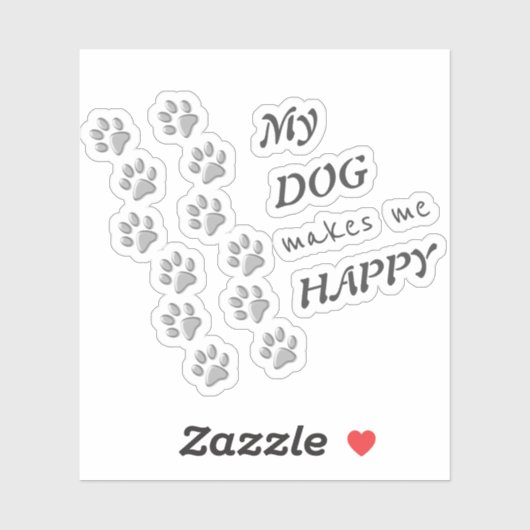 Silver Dog Paws Schwarzer Hintergrund Print Patter Aufkleber (Blatt)