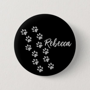 Silver Dog Paws Schwarzer Hintergrund Print Patter Button
