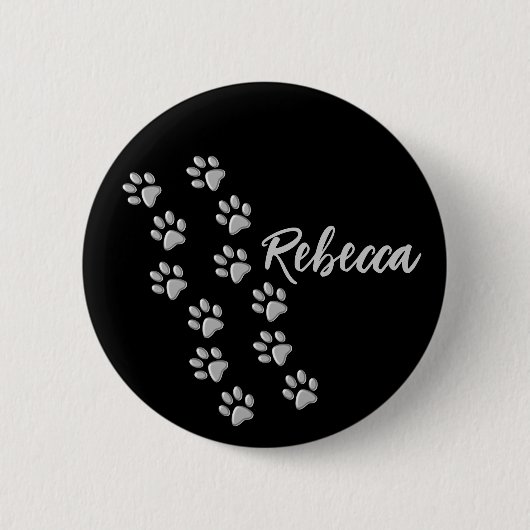 Silver Dog Paws Schwarzer Hintergrund Print Patter Button (Vorderseite)