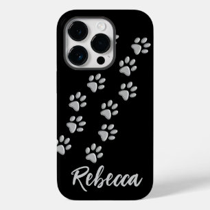 Silver Dog Paws Schwarzer Hintergrund Print Patter Case-Mate iPhone 14 Pro Hülle