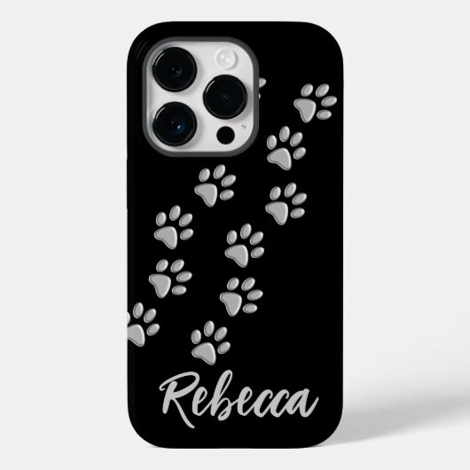 Silver Dog Paws Schwarzer Hintergrund Print Patter Case-Mate iPhone Hülle (Rückseite)