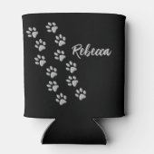 Silver Dog Paws Schwarzer Hintergrund Print Patter Dosenkühler (Rückseite)