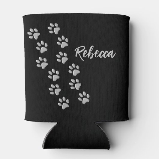 Silver Dog Paws Schwarzer Hintergrund Print Patter Dosenkühler (Rückseite)