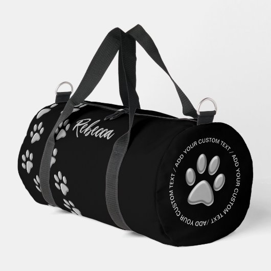 Silver Dog Paws Schwarzer Hintergrund Print Patter Duffle Bag (Linke Seite)