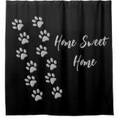 Silver Dog Paws Schwarzer Hintergrund Print Patter Duschvorhang (Vorderseite)