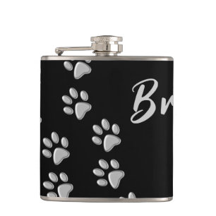 Silver Dog Paws Schwarzer Hintergrund Print Patter Flachmann