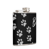 Silver Dog Paws Schwarzer Hintergrund Print Patter Flachmann (Rechts)