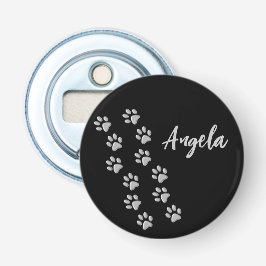 Silver Dog Paws Schwarzer Hintergrund Print Patter Flaschenöffner