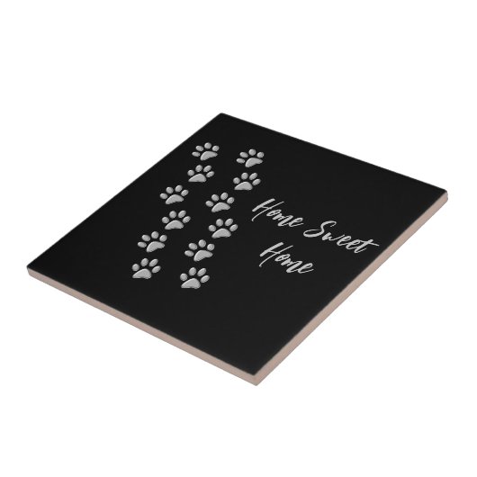 Silver Dog Paws Schwarzer Hintergrund Print Patter Fliese (Seite)