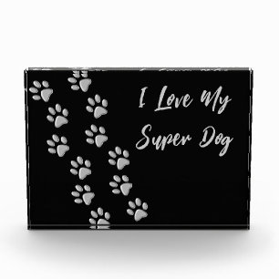 Silver Dog Paws Schwarzer Hintergrund Print Patter Fotoblock