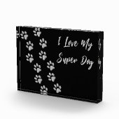 Silver Dog Paws Schwarzer Hintergrund Print Patter Fotoblock (Rechts)