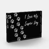 Silver Dog Paws Schwarzer Hintergrund Print Patter Fotoblock (Links)