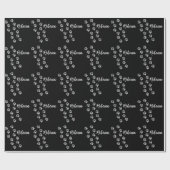 Silver Dog Paws Schwarzer Hintergrund Print Patter Geschenkpapier (Flach)